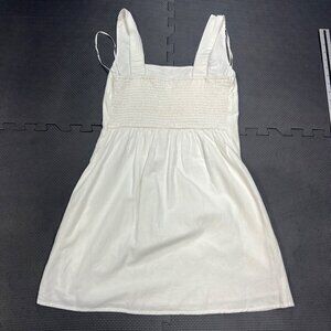 Japara White Cotton Blend Square Neck Summer Dress With Smocked Bodice